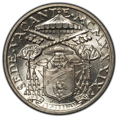 SOLD Vatican City 1939 Sede Vacante 5 Lire Silver Coin KM #20