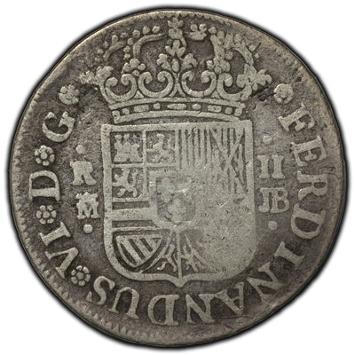 SOLD Spain 1758 M JB 2 Reales Silver Coin KM #386.1