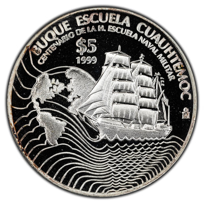 SOLD Mexico 1999 $5 Buque Escuela Cuauhtemoc Silver Coin - Proof