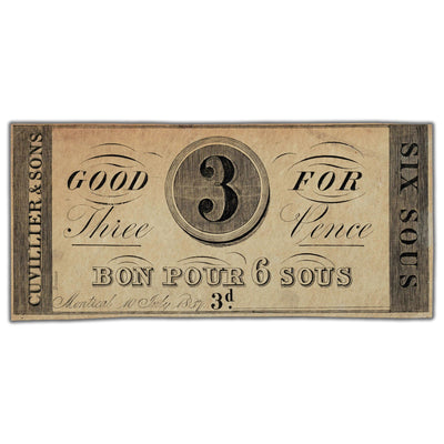 Cuvillier & Sons 1837 3 Pence 6 Sous Remainder Note QC #105-10-02R
