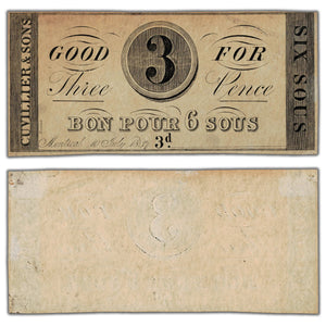 Cuvillier & Sons 1837 3 Pence 6 Sous Remainder Note QC #105-10-02R