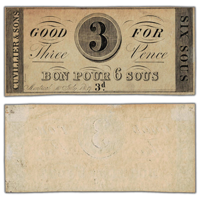 Cuvillier & Sons 1837 3 Pence 6 Sous Remainder Note QC #105-10-02R