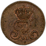 Obverse of a Denmark 1812 1 Skilling Dansk copper coin of King Frederik VI (H-15A, SKU: SP2810), featuring the crowned double FVI royal monogram of King Frederik VI.