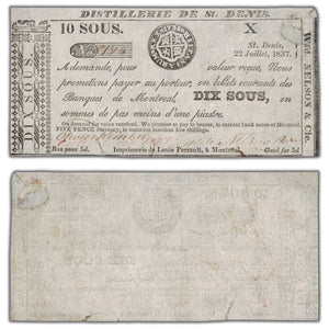 Distillerie De St. Denis 1837 10 Sous Note QC #125-10-04b - Minor Repair