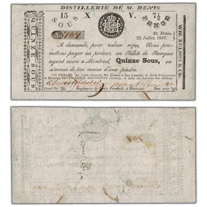 Distillerie De St. Denis 1837 15 Sous Note QC #125-10-06b - VF