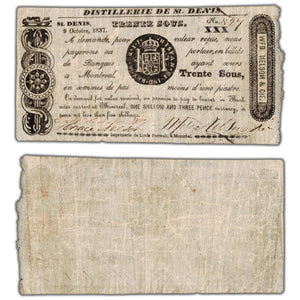 Distillerie De St. Denis 1837 30 Sous Note QC #125-12-06ciii - Circulated