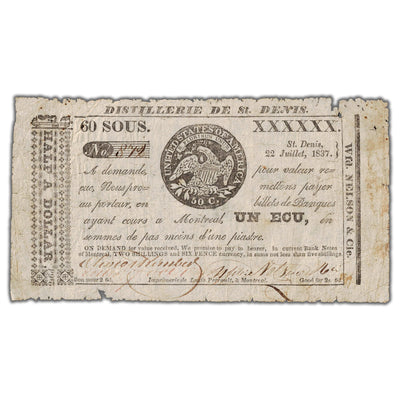 SOLD Distillerie De St. Denis 1837 60 Sous Note QC #125-10-10b - Circulated