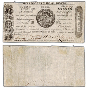 Distillerie De St. Denis 1837 1 Ecu Note QC #125-12-10biii - Circulated