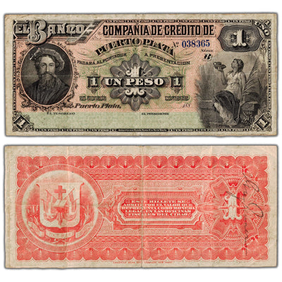 SOLD Dominican Republic Banco de La Compañía de Crédito 1880's 1 Peso Remainder Note P #S103r