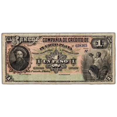 SOLD Dominican Republic Banco de La Compañía de Crédito 1880's 1 Peso Remainder Note P #S103r