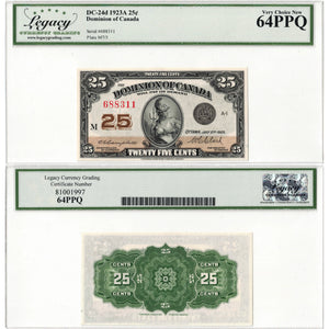 25 Cents 1923 Dominion of Canada Shinplaster Note DC-24d - Legacy Ch UNC-64 PPQ