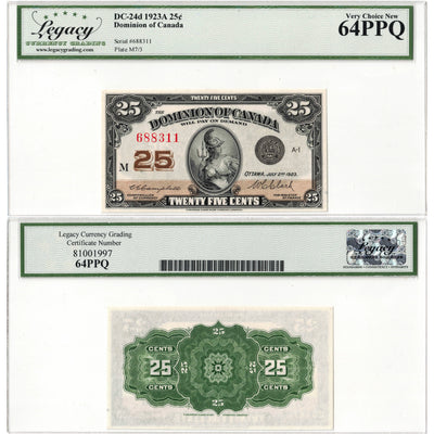 25 Cents 1923 Dominion of Canada Shinplaster Note DC-24d - Legacy Ch UNC-64 PPQ