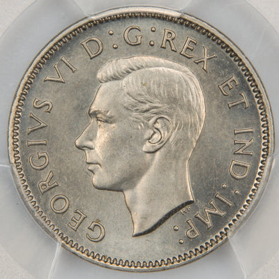 Front view of PCGS SP-67 Matte Specimen 1937 Canada 5 Cents coin featuring the uncrowned portrait bust of King George VI.
