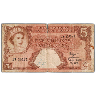 SOLD East Africa ND (1958-60) 5 Five Shillings Note P #37 - Filler