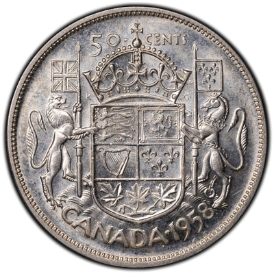 SOLD Canada 1958 Dot 50 Cents Half Dollar Silver Coin