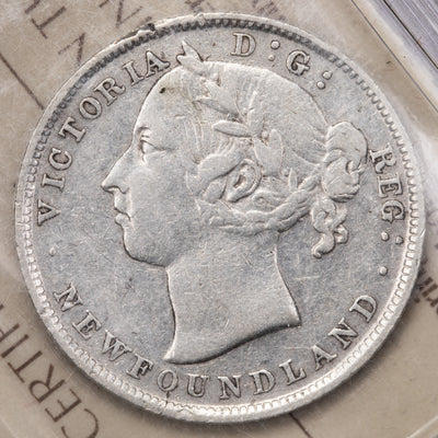 SOLD Newfoundland 1899 Hook 9's 20 Cents Silver Coin - ICCS VF-20 (rim nick)