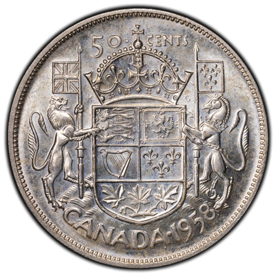 SOLD Canada 1958 Dot 50 Cents Half Dollar Silver Coin