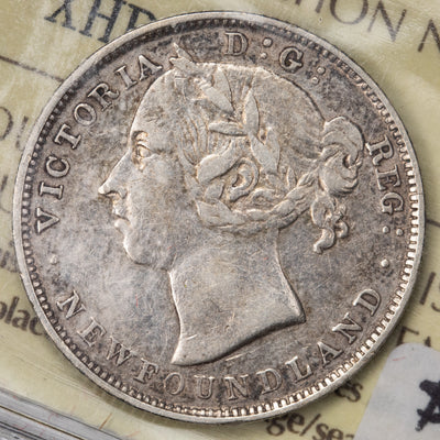 Newfoundland 1899 Large 9's 20 Cents Silver Coin - ICCS VF-30