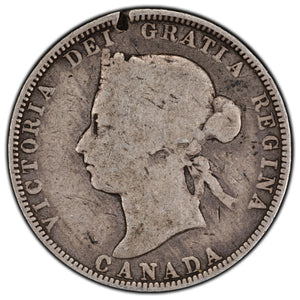 SOLD Canada 1882-H 25 Cents Quarter Silver Coin - Edge Damage