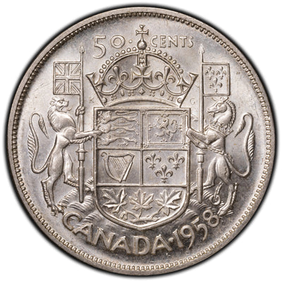 SOLD Canada 1958 Dot 50 Cents Half Dollar Silver Coin