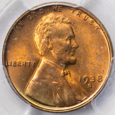 SOLD United States 1938-D 1 Cent Lincoln Penny - PCGS MS-64 RD