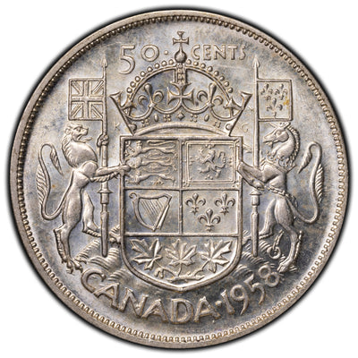 SOLD Canada 1958 Dot 50 Cents Half Dollar Silver Coin