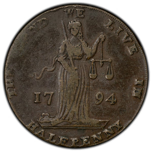 SOLD Ireland 1794 Dublin 1/2 Half Penny Token D&H #338