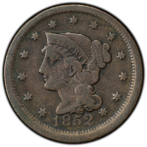 SOLD United States 1852 1 Large Cent Braided Hair Coin