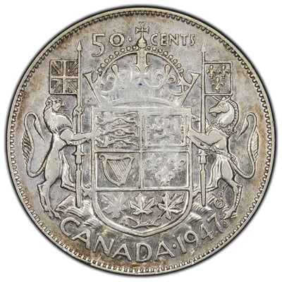 SOLD Canada 1947 ML Maple Leaf Curved 7 50 Cents Half Dollar Silver Coin - Rare Type