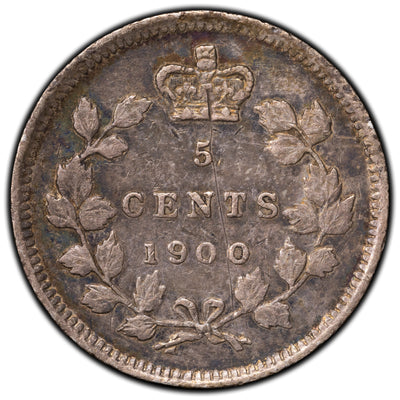 Canada 1900 Round 0's 5 Cents Silver Coin