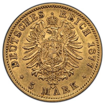 SOLD Germany Prussia 1877-A 5 Mark Gold Coin