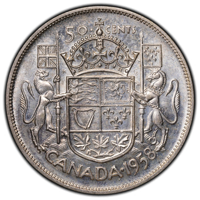 SOLD Canada 1958 Dot 50 Cents Half Dollar Silver Coin