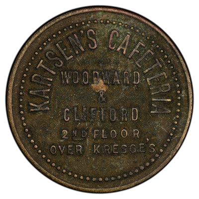 United States Detroit Token Kartsen's Cafeteria 5 Cents Token Cat #40352