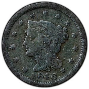 SOLD United States 1846 1 Large Cent Braided Hair Coin - Corrosion