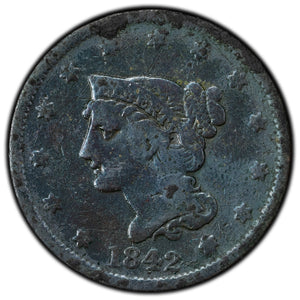 SOLD United States 1842 1 Large Cent Braided Hair Coin - Corrosion