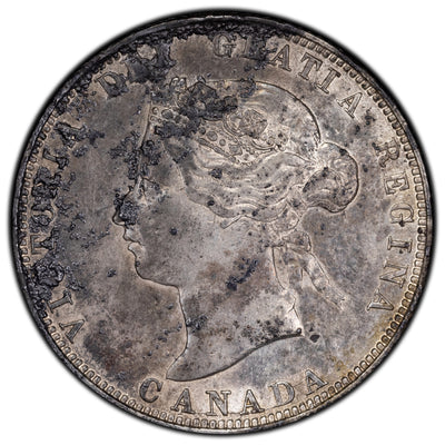 Canada 1874-H 25 Cents Quarter Silver Coin - EF+ (corrosion/residue)