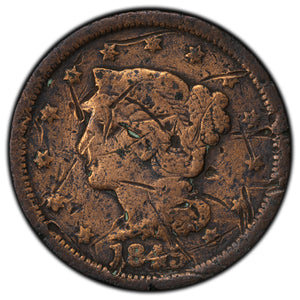 SOLD United States 1845 1 Large Cent Braided Hair Coin - Scratched