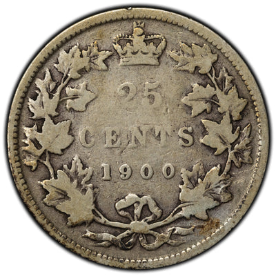 Canada 1900 25 Cents Quarter Silver Coin