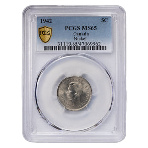 SOLD Canada 1942 5 Cents Nickel Coin - PCGS MS-65