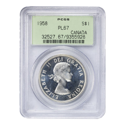 SOLD Canada 1958 $1 Silver Dollar Coin - PCGS PL-67