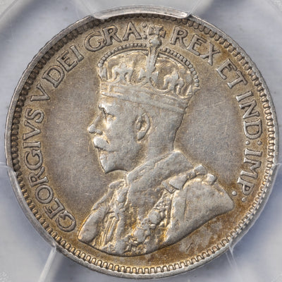 Canada 1913 Broad Leaves 10 Cents Dime Silver Coin - PCGS XF-45