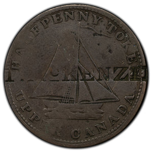 SOLD Upper Canada 1820 1/2 Half Penny Token UC-9A3 - T. McKENZIE Counterstamp
