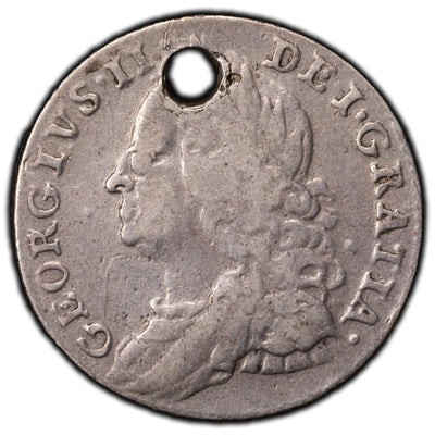 SOLD Great Britain 1757 6 Pence Silver Coin - Holed