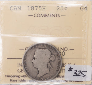 SOLD Canada 1875-H 25 Cents Quarter Silver Coin - ICCS G-4