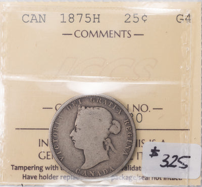 SOLD Canada 1875-H 25 Cents Quarter Silver Coin - ICCS G-4