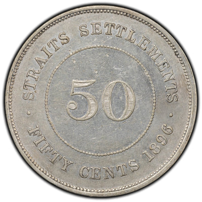 SOLD Straits Settlements 1896 50 Cents Silver Coin KM #13 - Cleaned