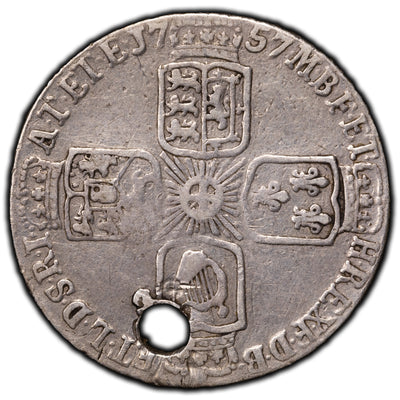 SOLD Great Britain 1757 6 Pence Silver Coin - Holed