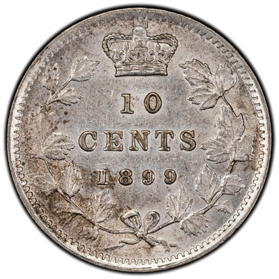 Canada 1899 Small '99' 10 Cents Dime Silver Coin - AU
