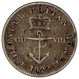 SOLD British West Indies 1822 1/8 Dollar Silver Coin Anchor Money