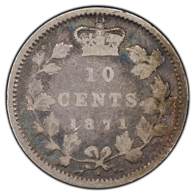 SOLD Canada 1871-H 10 Cents Dime Silver Coin - VG